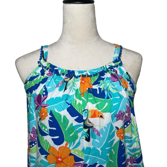 Land’s End Tropical Printed Colorful Toucan Halter Neck short Romper Size XL 16 - Picture 2 of 13